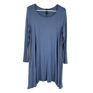 Voll Long Sleeve Shirt Dress Blue L Rayon Blend